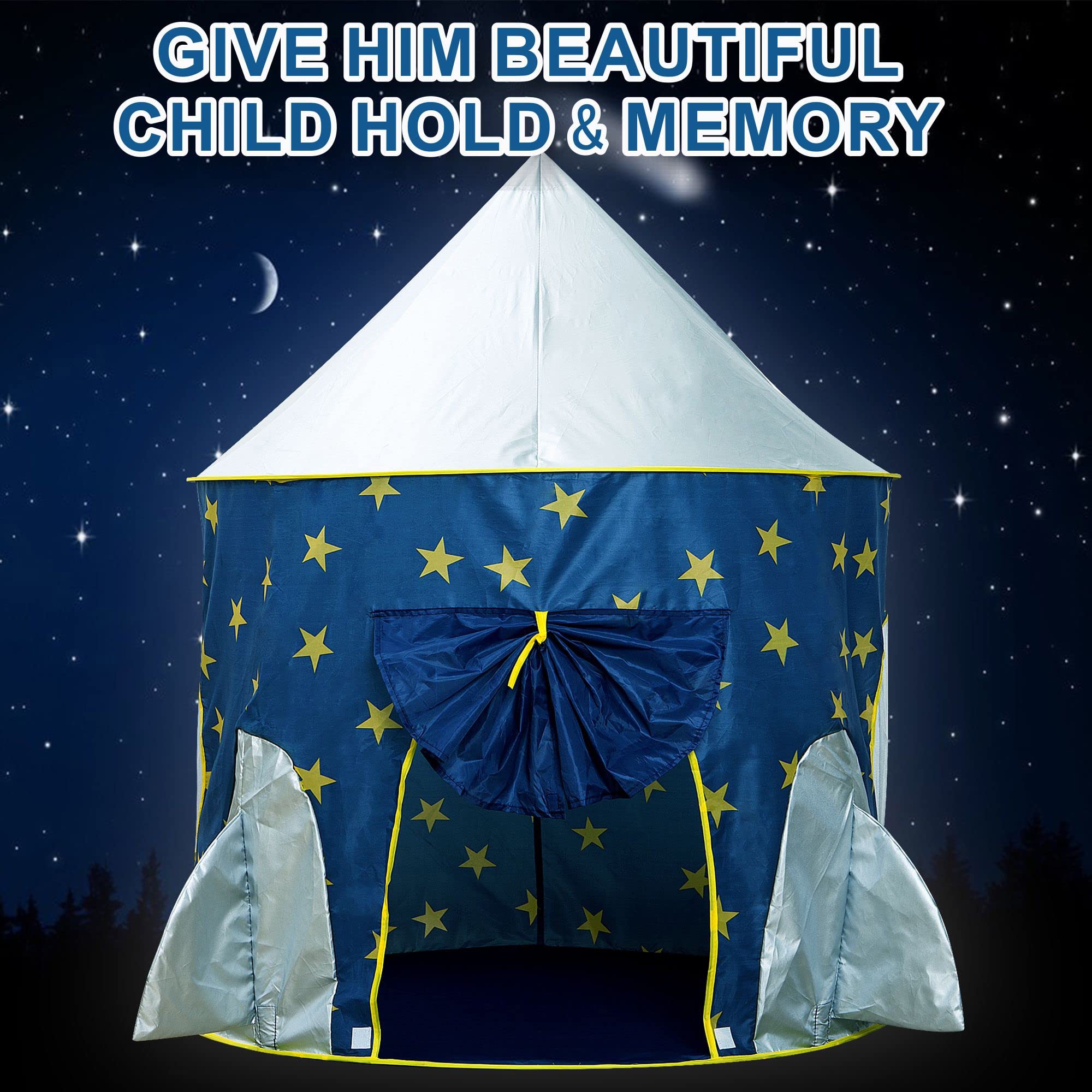 Rocket Ship Play Tent for Boys Foldable Pop Up Tents for Indoor/Outdoor 3/4/5/6/7/8/9 Year Old Kids Toys