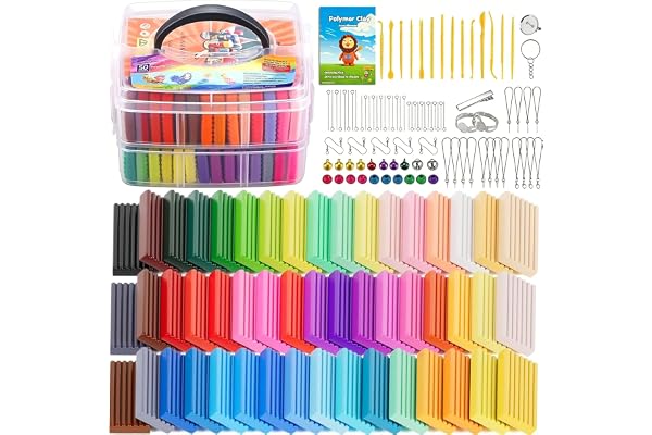 CiaraQ Polymer Clay 50 Colors Starter Kit - Oven Bake Modeling Clay for Kids & Artists, Non-Sticky DIY Clay with Sculpting To