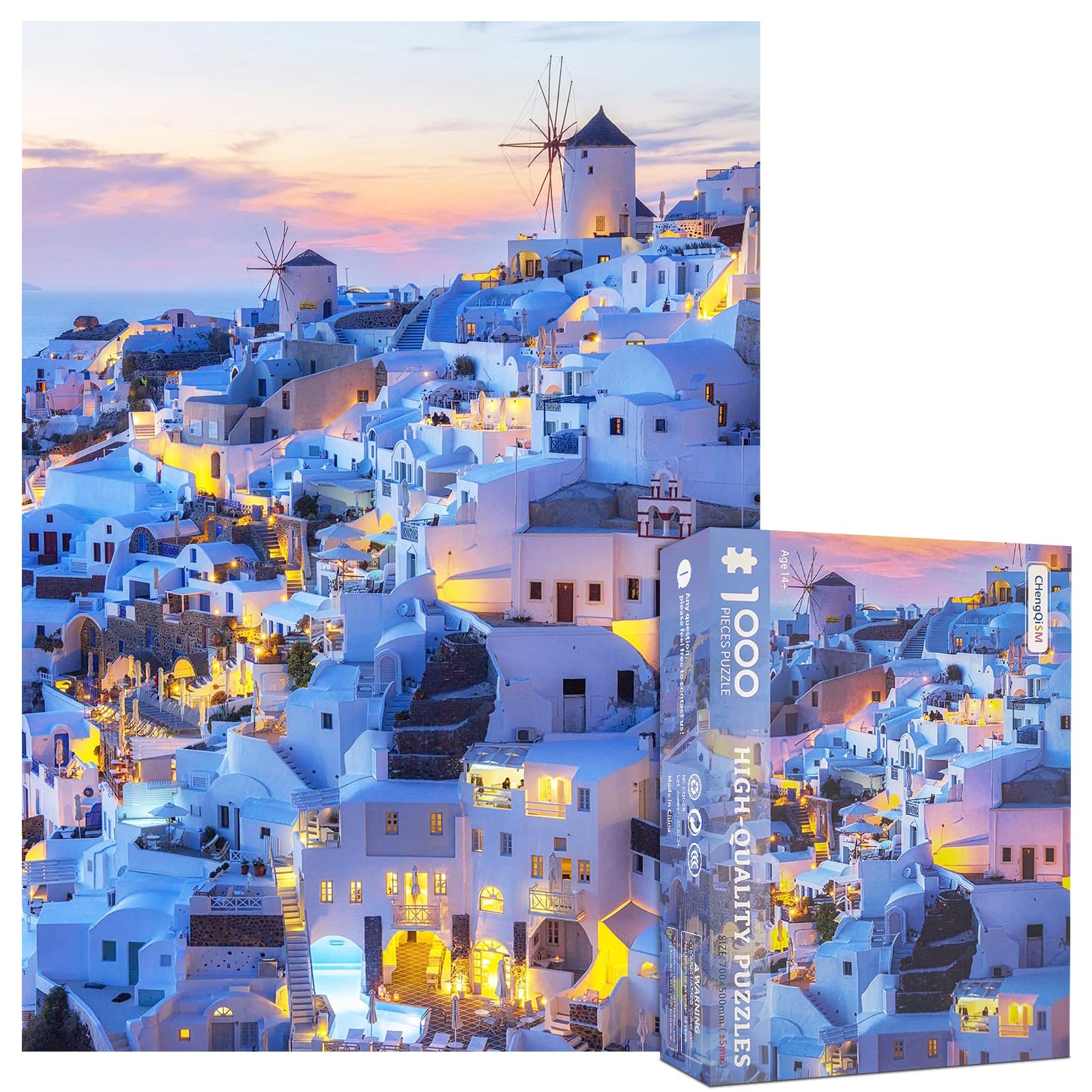 1000 Pieces Jigsaw Puzzles for Adults-Santorini Landscape Puzzles for Adults 1000 Pieces Skyline Sunset Jigsaw Puzzles 1000 Pieces Greece Buildings Puzzle 1000-Piece Scenery — image 1