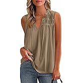 PRETTYGARDEN Womens Summer Tops Sleeveless V Neck Shirts Ruffle Loose Tank Top Smocked Work Flowy Dressy Casual Blouses