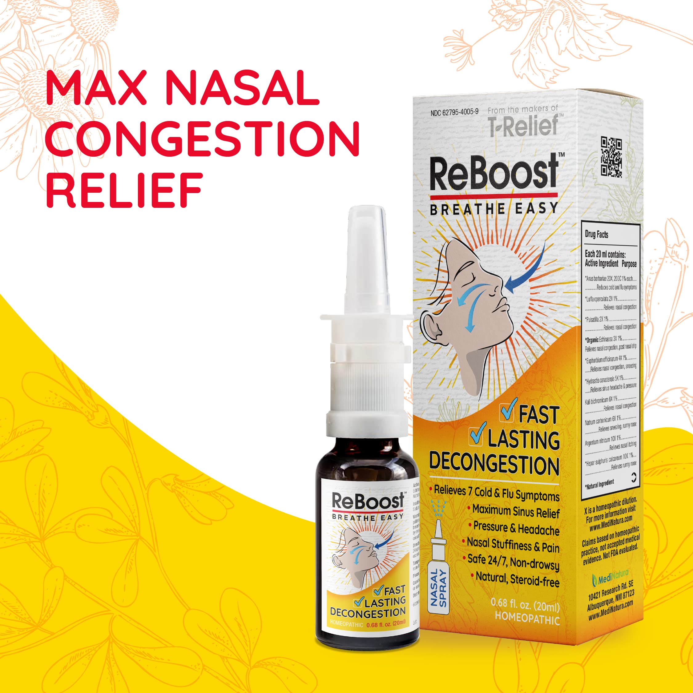 ReBoost Breathe Easy Decongestion Nasal Spray Fast-Acting Cold & Flu Symptom Relief Natural Homeopathic Ingredients Help Calm Congestion, Headache & Sinus Pressure - 0.68 oz