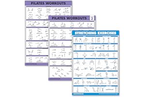 3 Pack - Pilates Workout Poster Set Volume 1 & 2 + Stretching Routine - Pilates Mat Work Exercises - Fitness Charts