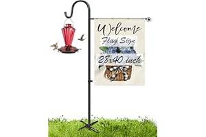 XDW-GIFTS Upgraded Garden Flag Holder Stand with Shepherd Hook for 28'' x 40'' Flags 60 in Heavy Duty Yard Flag Post Stake with 1 Clip for Outside (Without Solar Lights & Flag)