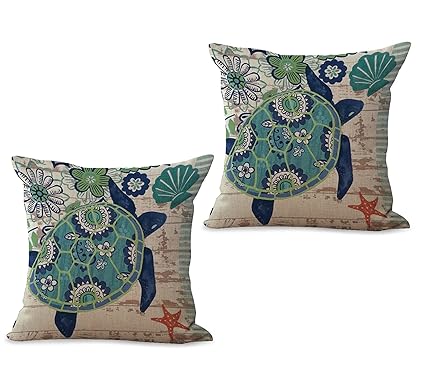 Amazon Com Set Of 2 Marine Nautical Ocean Sea Life Turtle Cushion