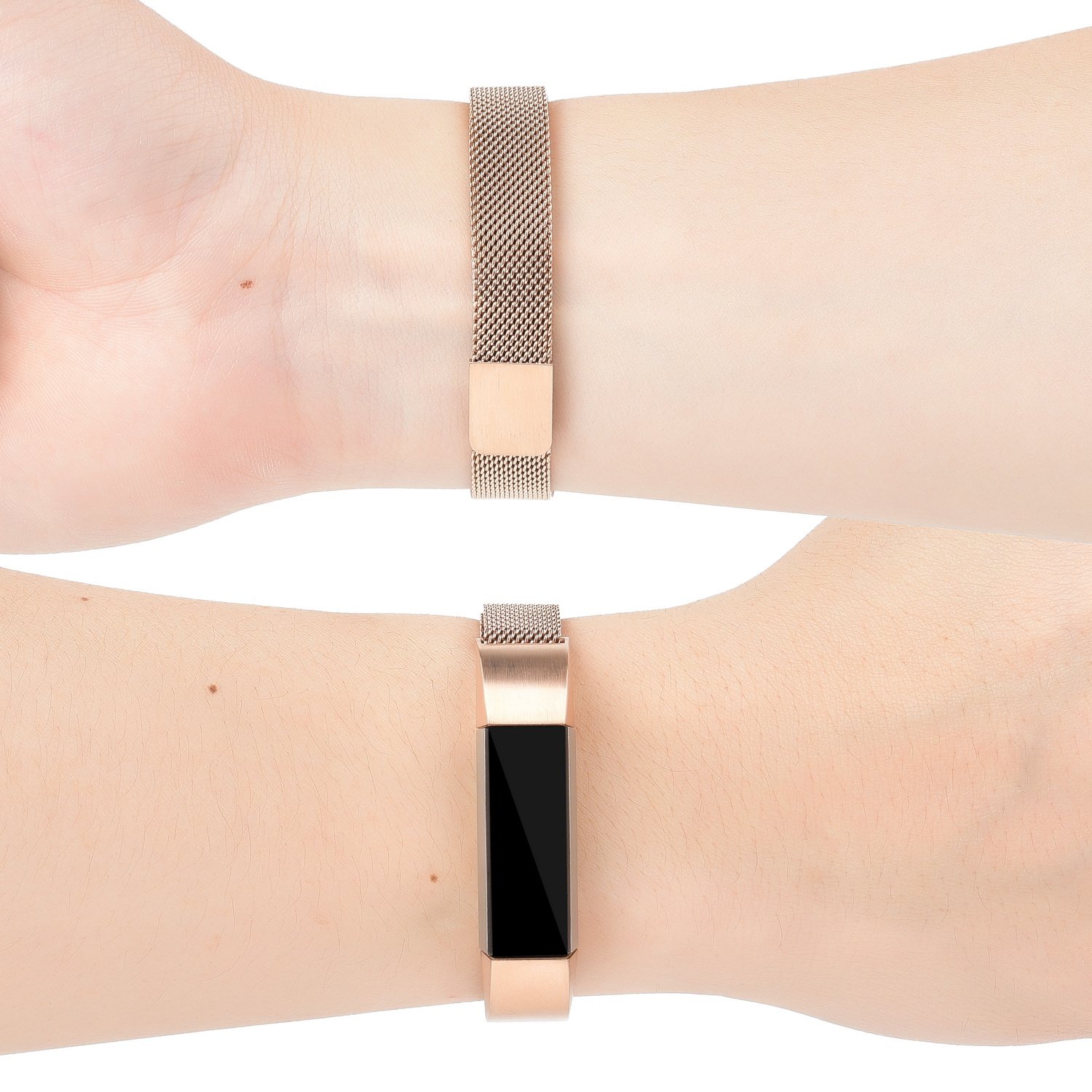 Fitbit Alta bands, MeanLove Milanese Stainless Steel Replacement Strap Bands for Fitbit Alta HR and Alta (Rose Gold, 5.5\