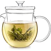 Teabloom Gardenia Glass Teapot with Infuser – 100% Borosilicate Glass, Microdot Infuser for Loose Leaf Tea, 27 oz (3-Cup) Capacity, Plastic-Free & Lead-Free, Stovetop Safe
