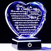 YWHL Sister Birthday Gifts from Sister Brother to My Sisters Crystal Heart Keepsake with Colorful Light Base Soul Sister Gifts for Women for Christmas Mother's Day