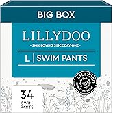LILLYDOO Baby Swim Diapers - Size Large (31+ lbs), Half-Monthly Supply (34 Count), Blue Whales Design, Skin-Friendly, Perfume- & Chlorine-Free, Hypoallergenic, Dermatologist Tested, Oeko-TEX®