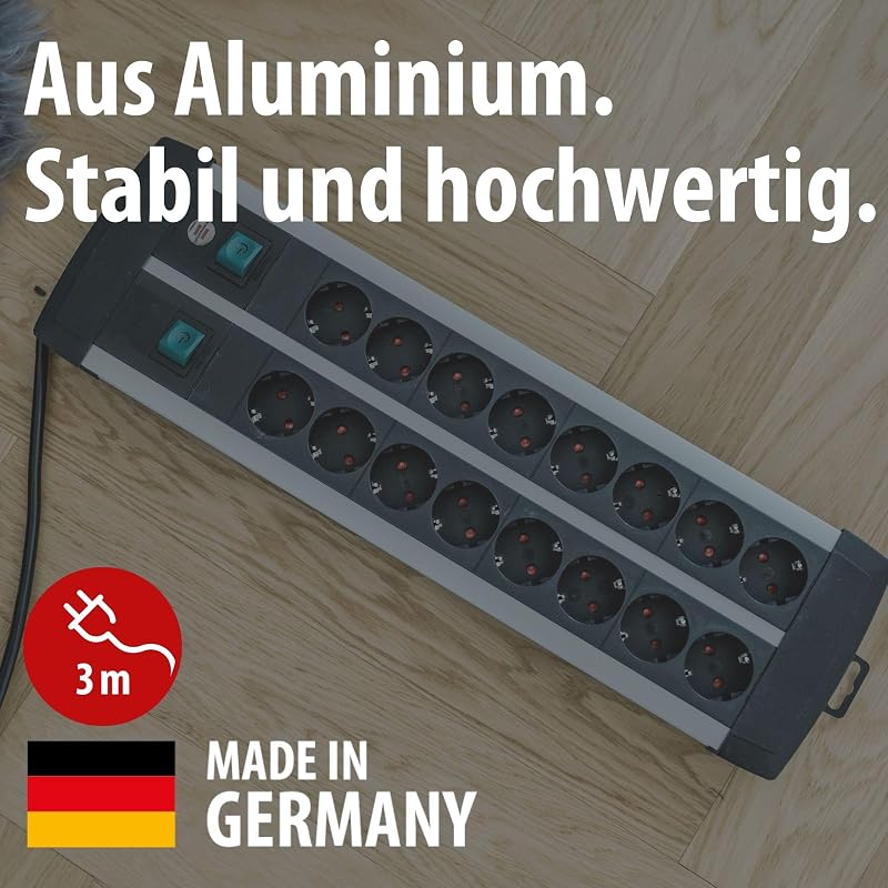 Premium-Alu-Line Steckdosenleiste 16-Fach, 3m