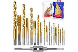 RURITKIT 18Pcs Metric Drill and Tap Set with 1Pc Tap Wrench, M2 HSS Thread Tap Set from M2 to M12, Combination of Drill and Tap Set for Metal,with Exquisite Indexed Box