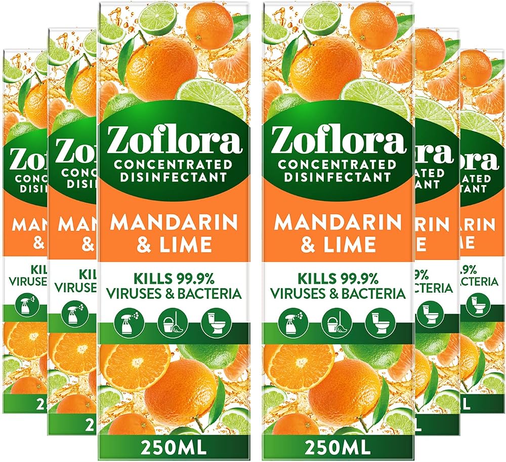 Zoflora Mandarin & Lime 6pc 250ml Concentrated 3-in-1 Disinfectant Kills 99.9%
