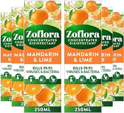 Zoflora Mandarin & Lime 6pc 250ml Concentrated 3-in-1 Disinfectant Kills 99.9%