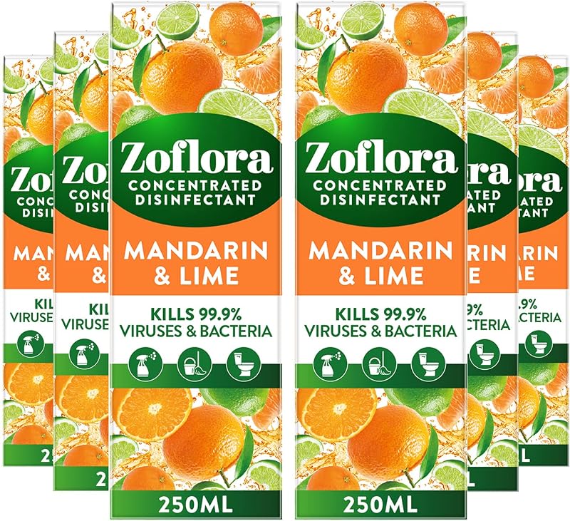 Zoflora Mandarin & Lime 6pc 250ml Concentrated 3-in-1 Disinfectant Kills 99.9%