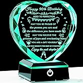 YWHL 90th Birthday Gifts for Women Men with Colorful Base Crystal Happy 90th Birthday Decorations Presents Best Heart Gift Ideas for 90 Year Old Mom Grandma Wife