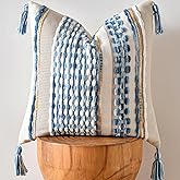 AmHoo Chenille Striped Textured Boho Throw Pillow Covers Aesthetic with Tassels Woven Decorative Pillow Case for Couch Bed Sofa Bedroom Modern Funky 18 x 18-Inch Sky Blue