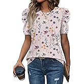 WIHOLL Summer Tops for Women Puff Sleeve Crewneck T Shirts Dressy Casual Blouses Spring Outfits Fashion Clothes