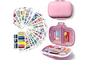 IOUWEI Pill Organizer with Medicine Labels Travel Daily Pill Container Mini Medication Organizer Storage Pill Organizer Travel Essentials Pill Case 7 Day Pill Organizer (Pink)