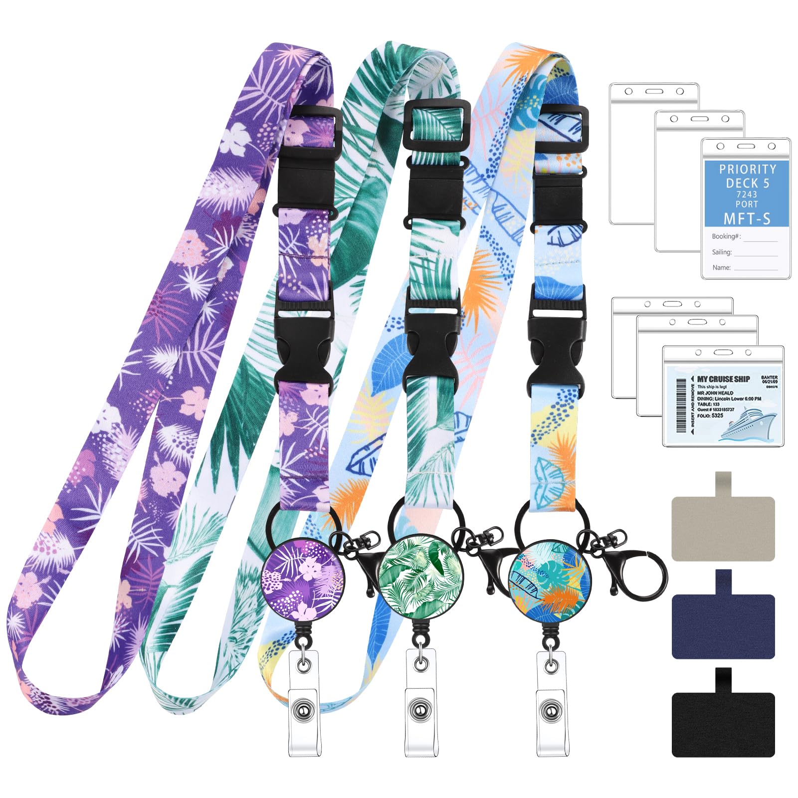 Photo 1 of 3 Pack Cruise Lanyards, Adjustable Lanyards for Cruise Ship Cards with Retractable Badge Key Reel, 6 Pack Waterproof ID Badge Holder and 3 Pack Phone Tether Tab