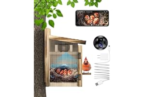 KinetCam Bird House with Camera Smart Bird House Camera for Small Birds Nesting, 2K HD Wi-Fi Bird Watching Camera, Auto Detect&Notify, Night Vision, APP Control, Wooden Birdhouse with Camera Inside