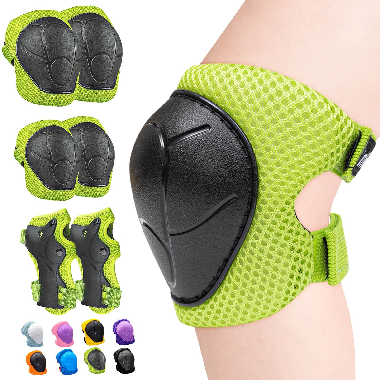 Inkidio Knee Pads for Kids Unicorn Protective Gear Set Knee Pads and Elbow Pads Set with Wrist Guard for Girls Boys Roller Skates Inline Skatings Scooter Cycling Bike Skateboard (Medium, Green)