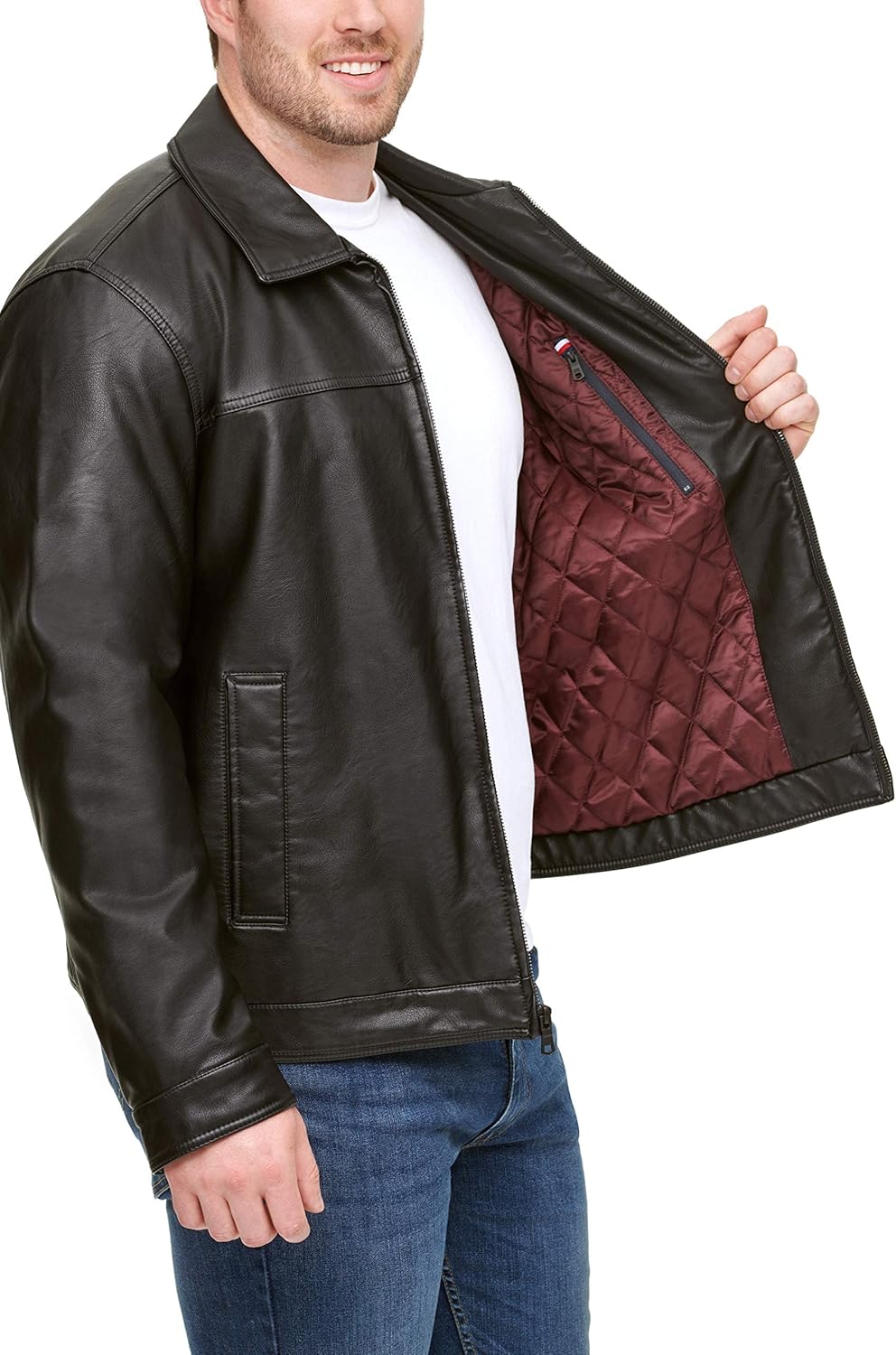 Tommy Hilfiger mens Classic Faux Leather Jacket, Black, XX-Large Tall US: Clothing