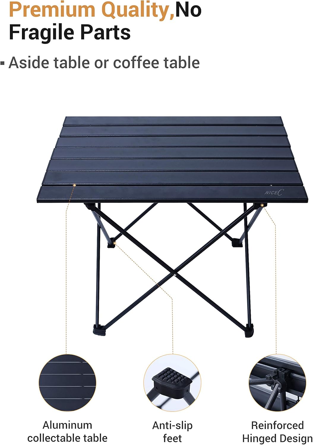 NiceC Folding Table, Portable Camping Table, Aluminum Collapsible Table top, Ultralight Compact with Carry Bag for Outdoor, Beach, BBQ, Picnic, Cooking, Festival, Indoor, Office (Small): Kitchen & Dining