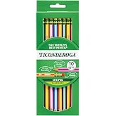 Ticonderoga X13910 Striped Wood-Cased Pencils, 2 HB Soft, Pre-Sharpened, 10 Count, Assorted Colors