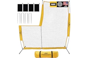 PodiuMax Baseball Softball Pitching Screen, 7x7FT Pitcher Protection Net with Upgrade Frame, Baseball Batting Pitching Net for Backyard Field Outdoor, Line Drive Protective L-Screen with Carry Bag
