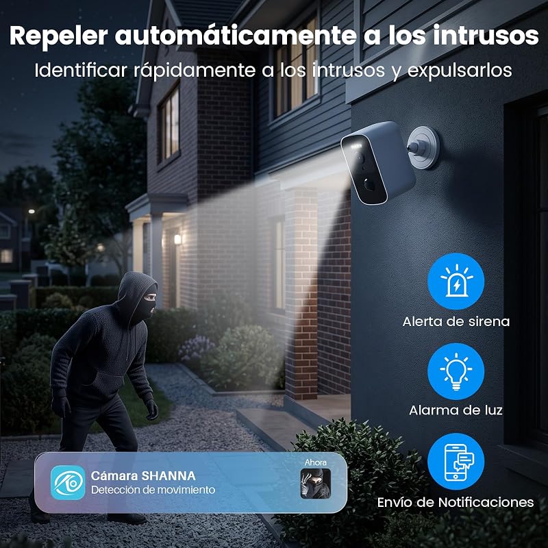 Camara Vigilancia WiFi Exterior Bateria 5200mAh-Almacenamiento en la Nube Gratuito, Montaje Magnético Camara Vigilancia Exterior 5GHz&2,4GHz WiFi,Detección de Movimiento,Visión Nocturna Color IA, IP66