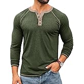 Yousify Mens Henley Shirts Long Sleeve Casual Basic T Shirts Button Vintage Lightweight Cotton Tee Tops