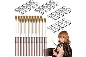 Joyibay 60Pcs Wizard Pencils and Glass, 20 pcs Wand Pencils, 20 pcs Broom Pencils, 20 pcs Wizard Costume Glasses, Theme Party Favor for Kids, Costume Decor Birthday Party Halloween Supplies