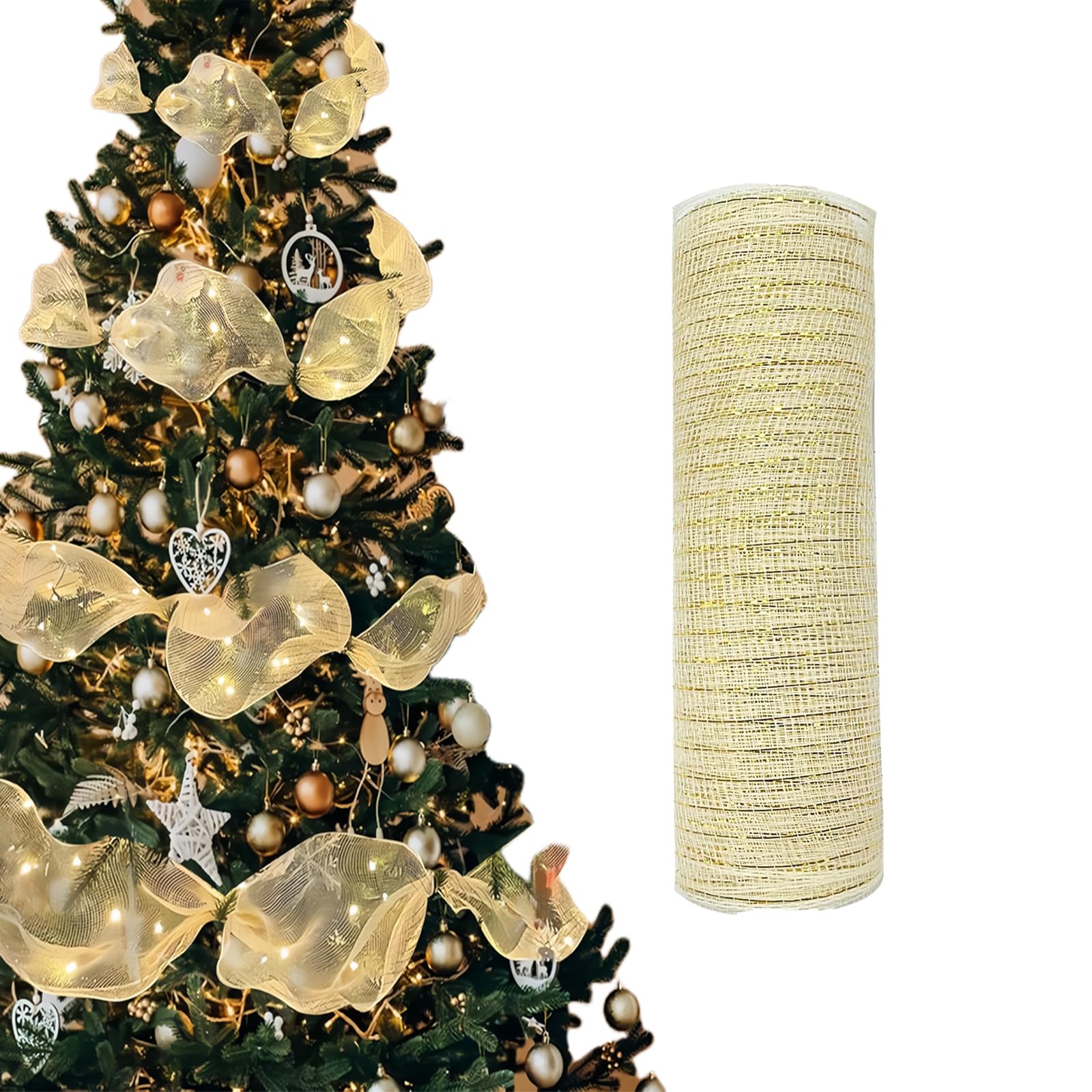 Gold Christmas Tree Ribbon Decorations for Wreath & Gift Crafts