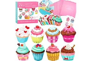 WEBSUN Valentines Day Cards for Kids 32 Pack with Cute Bookmarks, Temporary Tattoos & Pink Envelopes - Perfect Cupcake Valentines Day Cards for School Classroom Exchange Gifts