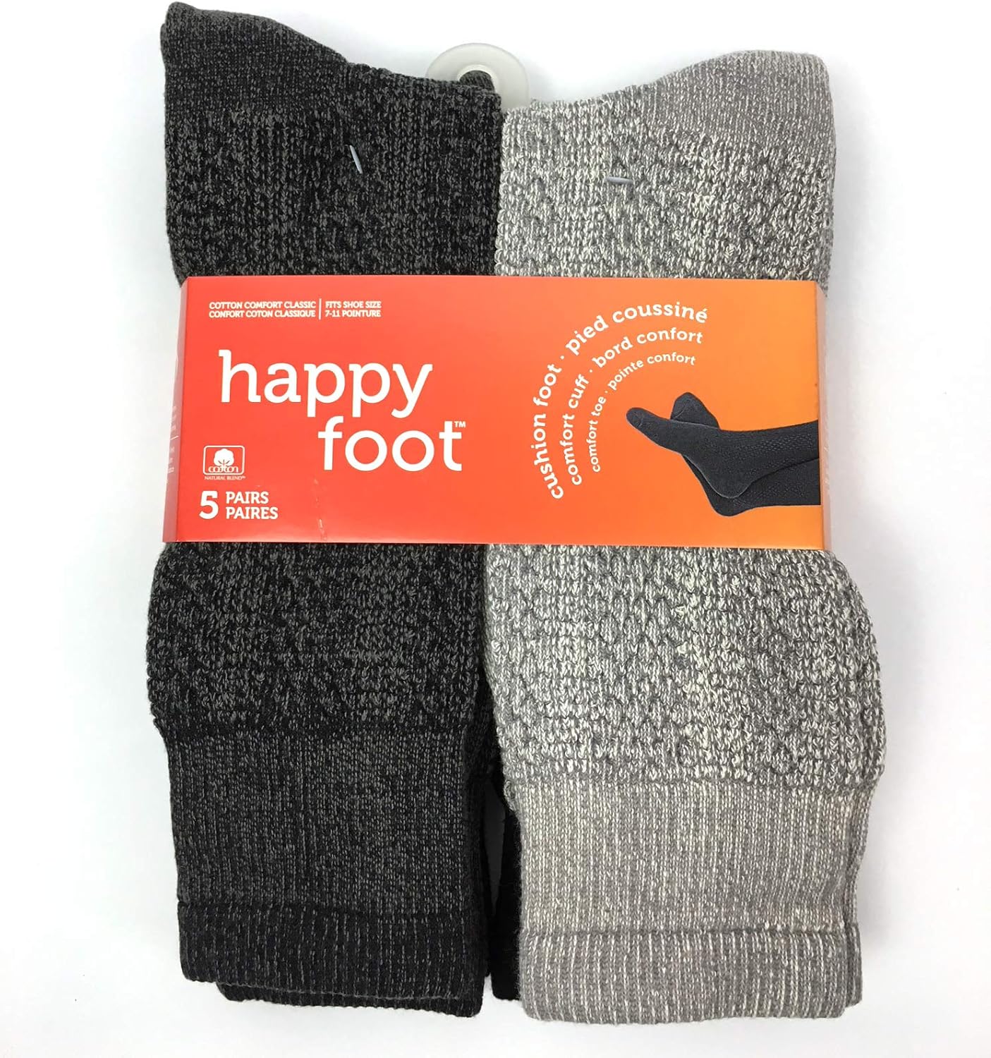 Happy Foot Men's McGregor Original Sock King Size 1216 XL 5 Pak Grey
