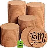 100 Pieces Cork Coasters for Drinks, GOH DODD Thicken Absorbent Blank Coasters for DIY Crafts Laser Engraving Sublimation Wood Burning Plants Painting Housewarming Gifts Wedding, Round, 4 Inch
