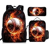 Ansteade 3PCS Boys Backpack, Kids Back To School Backpack with Lunch Box Pencil Case Set, Cool Baseball Backpack for Boys Teens, 17" Schoolbag Bookbag for Elementary Middle High School Students