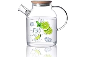 CnGlass Glass Teapot Stovetop Safe,50.7oz Clear Glass Pitcher with Removable Filter Spout for Loose Leaf and Blooming Teabag