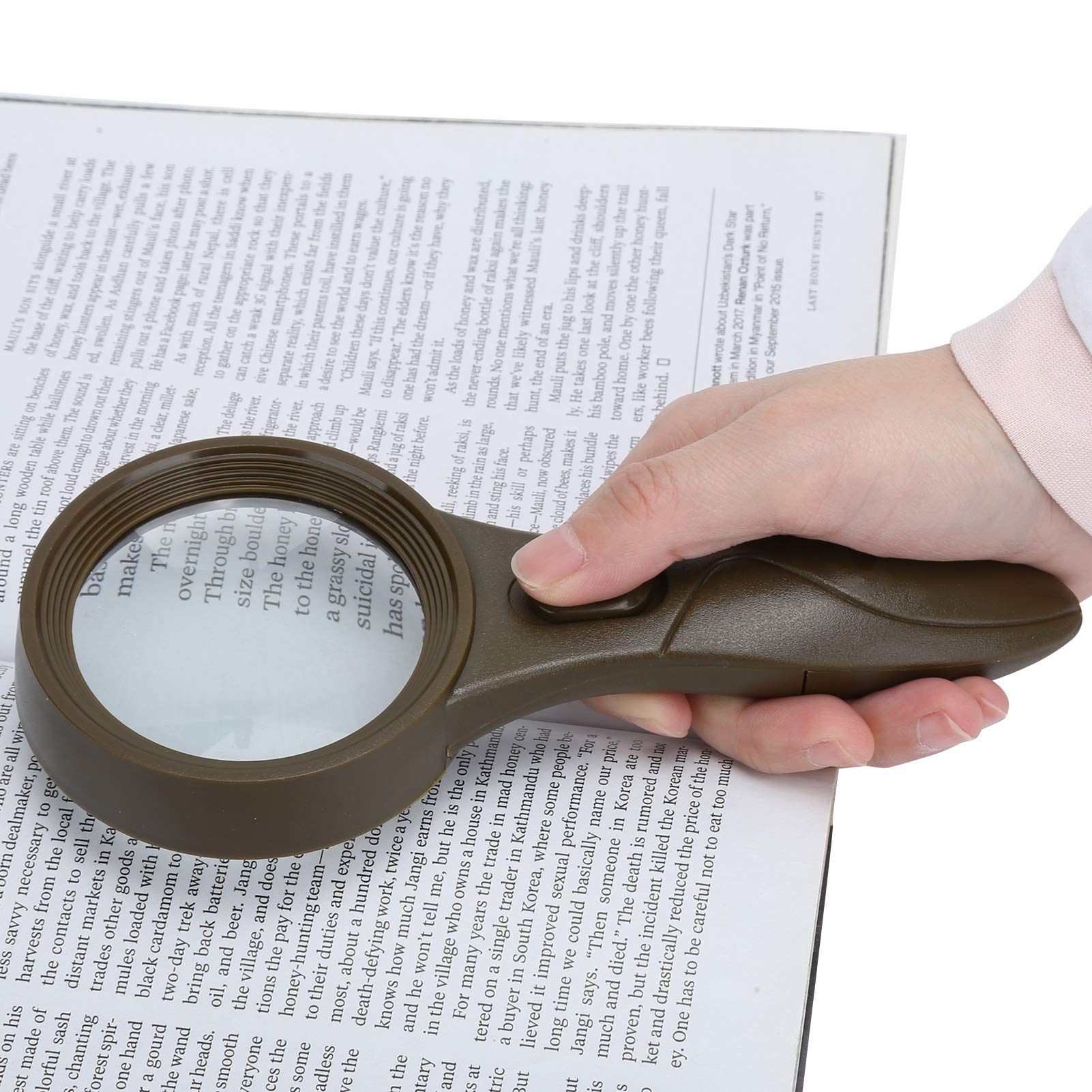 5X Handheld Reading Magnifier, Magnifying Glass with 6 LED lights LED Illuminated Magnifier 5X Magnification for Books Newspapers Maps Coins Jewellery Hobbies & Crafts