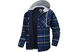 MAGCOMSEN Men's Flannel Shirt Jacket Quilted Lined Winter Warm Coat Plaid Button Up Thick Hoodie Long Sleeve Outerwear