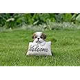 HiLine Gift Ltd. Shi Tzu Puppy with Welcome Sign- Brown& White Statue