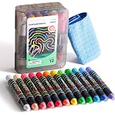 Dustless Chalk for Kids with Twist-Up Holders, 12 Washable Colors bulk | Non-Toxic Chalk with Case and Cleaning Cloth; Thick Easy-Grip Design for Chalkboards, Sidewalks and Creative Play, Ages 3+