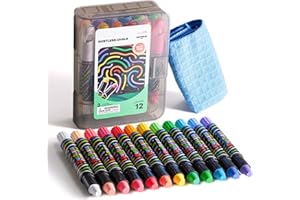 Jar Melo Dustless Chalk for Kids, 12 PCS Sidewalk Chalk Set with Holder, Washable and Non-Toxic, Colored Chalk for Chalkboard, Easy Grip Jumbo for Sidewalk Drawing, Blackboard, Outdoor Art Play 3+