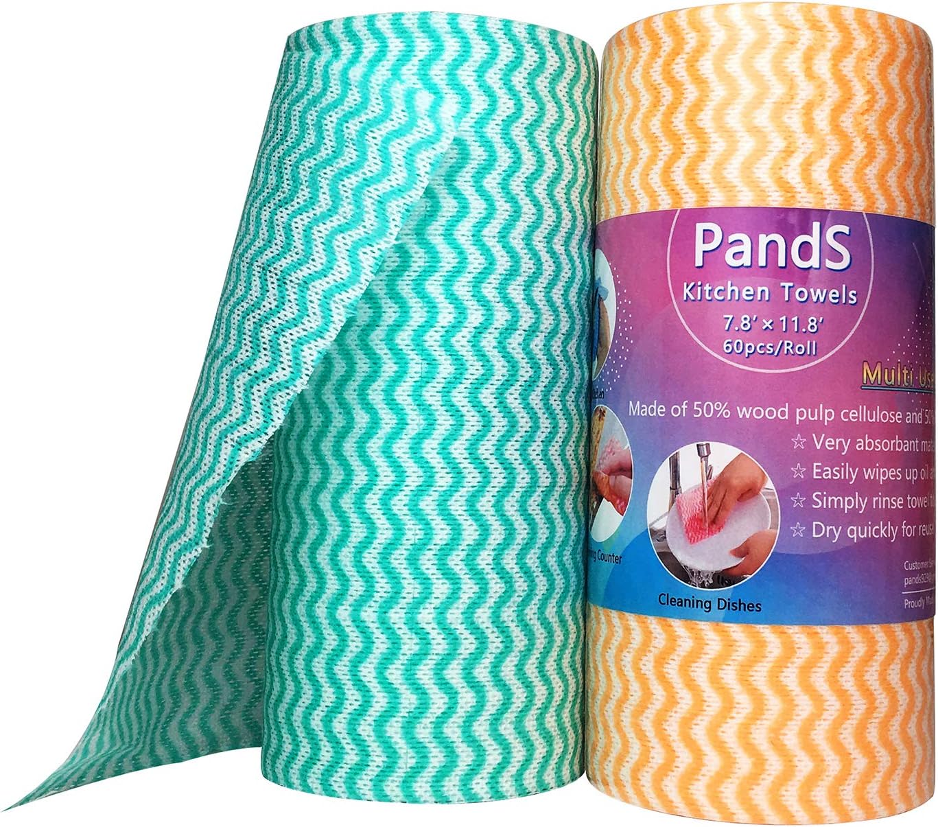 Amazon｜PandSキッチンタオルロール綿布使い捨て不織布布キッチンタオル洗って使用できますスタンドクロスディッシュブラック強い吸水と油速