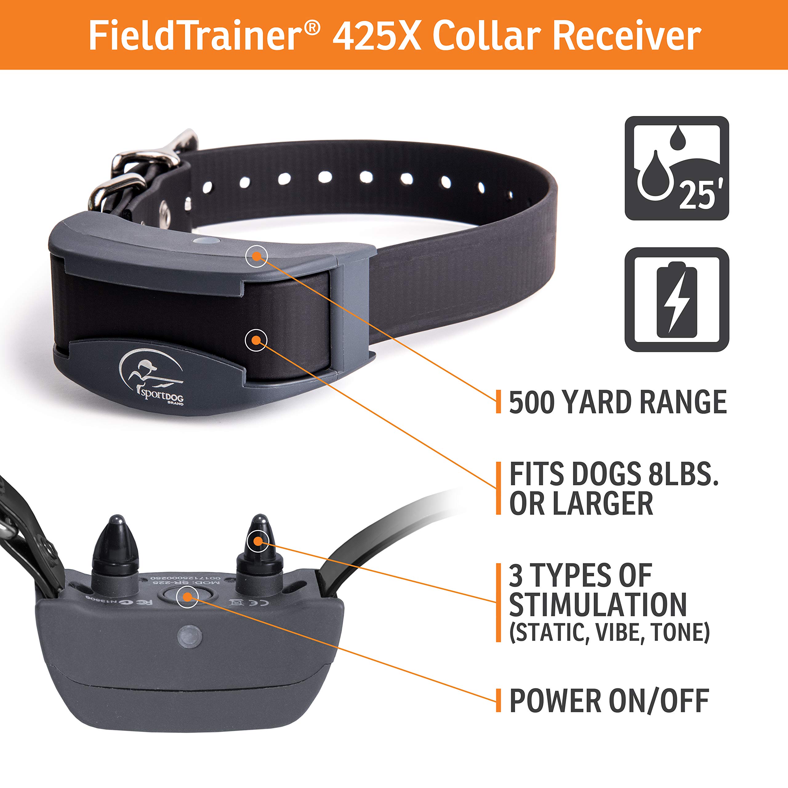 SportDOG FieldTrainer 425X - Remote Trainer Designed for Off-Leash Control & Training - 500-Yard Range - Waterproof - Quick Charge-Collar with 21 Levels of Static, Tone, & Vibration