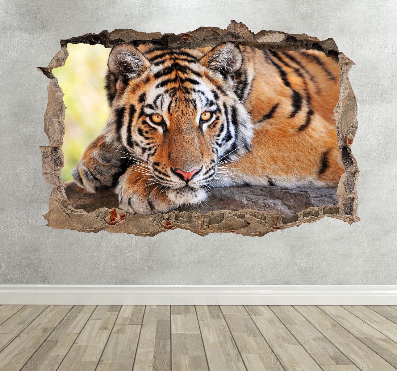 3D Tiger Wildlife Breakout Smashed Wall Sticker Nature Wild Animal