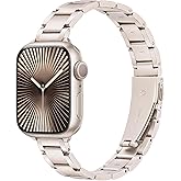 Wipalor Metal Stainless Steel Band Fit iPhone Watch Band for Women 46mm 45mm 44mm 42mm 49mm, Thin Slim iWatch Bands for Women, Cute Band for Apple Watch Band Series 11 10 9 SE 8 7 6 5 4 3 Ultra-Starlight