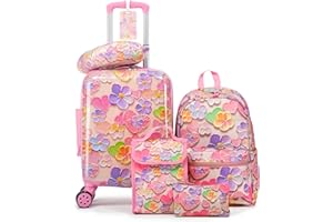 Rosamo Kid’s Luggage Set 5 Piece Suitcase Set 16’’ Hardside Luggage with Spinner Wheels Girls Boys Carry on Luggage Travel Rolling Luggage Airline Approved