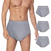 ShieldEase Washable Incontinence Underwear for Men - Cotton Urinary Leakproof Briefs with Flying, Complete Front & Rear Leak Proof, 150ml Absorbency (3 Pack, XL, Gray)