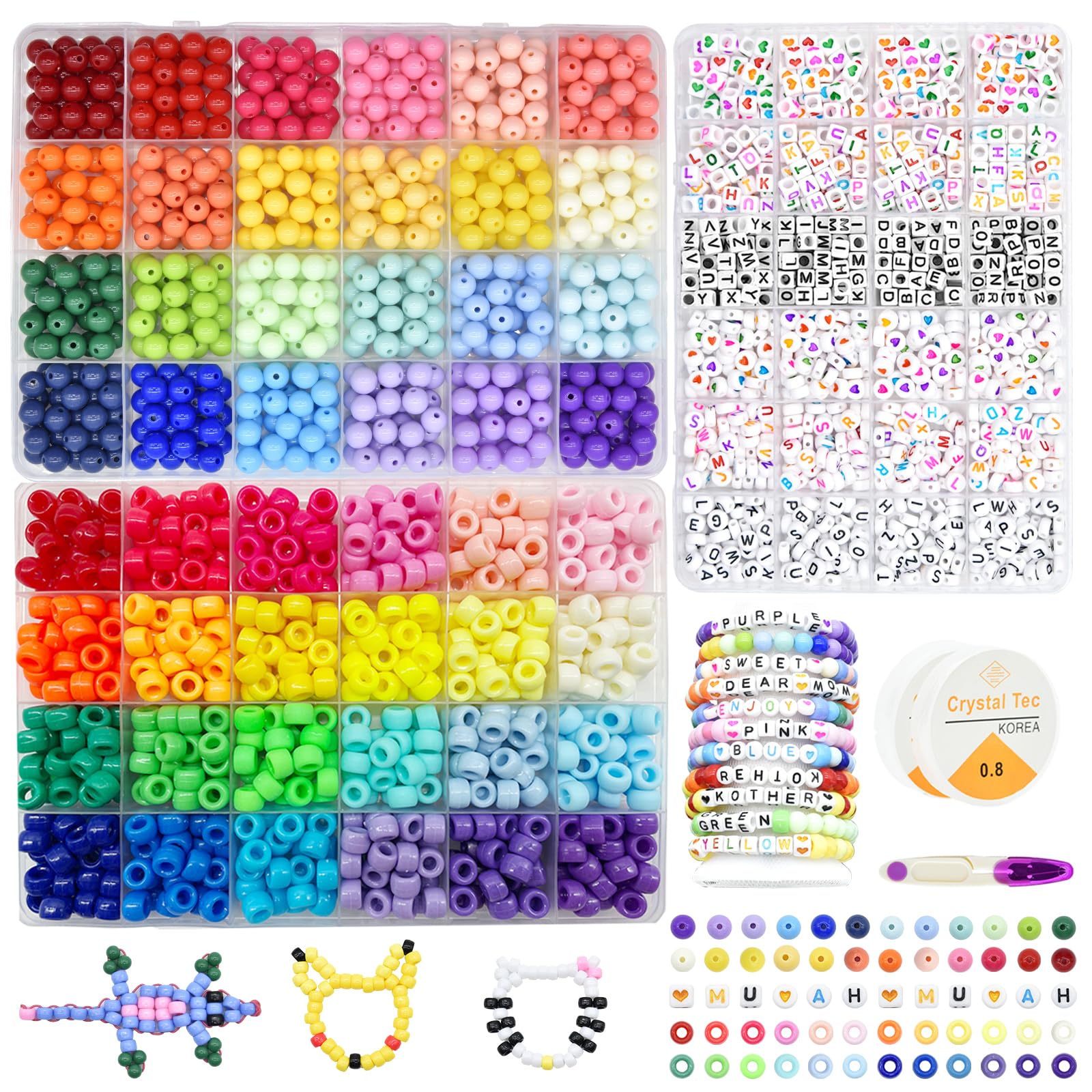 Photo 1 of KOTHER Kandi Beads Rainbow Pony Beads for Bracelets Making Kit, 48 Colors Acrylic Round Beads and Pony Beads with Letter Beads Friendship Bracelets Kit, with Elastic Strings Pony Beads Bulk