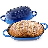 Enameled Cast Iron Bread Oven 2 Qt (Blue), Non-Stick Single Loaf Cast Iron Bread Pan with Lid, Easy Homemade Sourdough Dutch Oven with Lid, Oven-Safe Artisan Bread Baking Pan